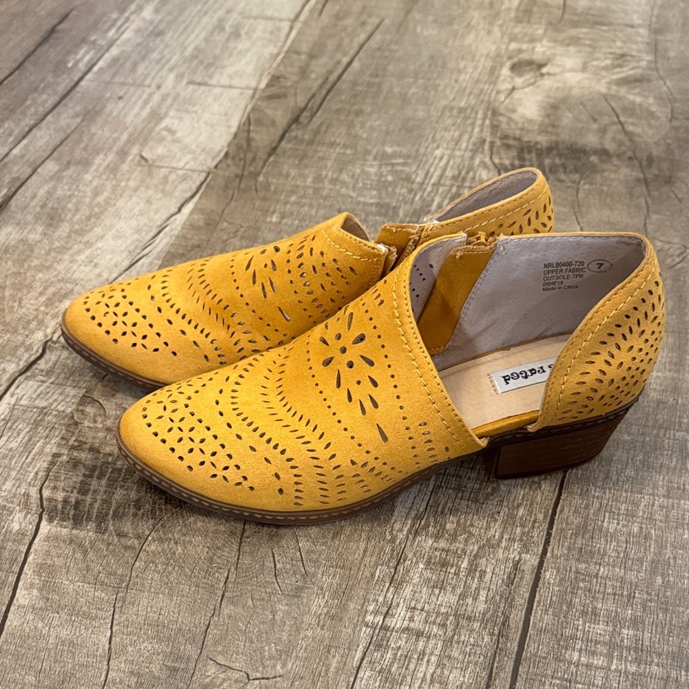 4/$30 Hot  Rated Mustard Yellow Perforated Low Heel Slip-On Mules size 7